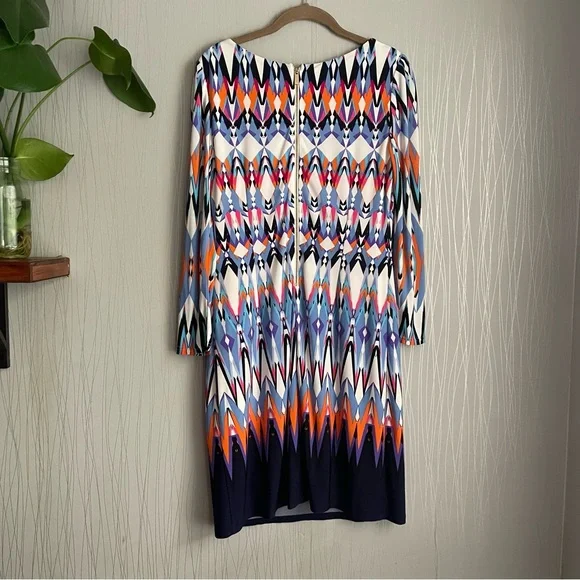 Vince Camuto Dress Multi Color Geo Print Long Sleeve Sheath Size 6 - Picture 8 of 9